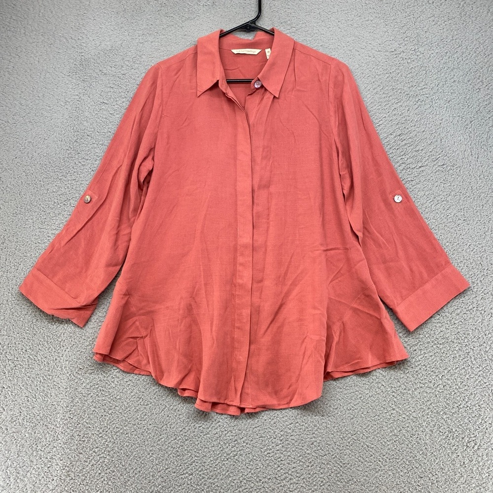 Soft Surroundings Tunic Womens XS Button Down‎ A-Line Flowy Coral Pink Roll Tab